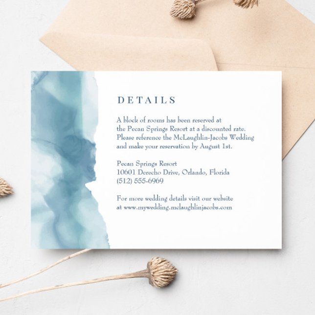 Blue Ocean Watercolor Wedding Details Card (Creator Uploaded)