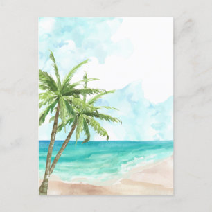 Blue ocean wave beach coconut tree Invitation Postcard