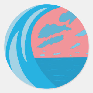 Blue ocean wave clouds dark pink sky classic round sticker