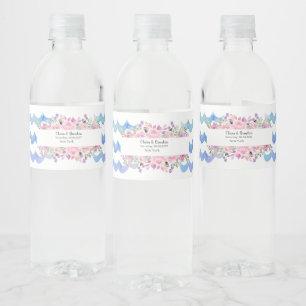 Blue Ocean Wave Floral Pink Love Unity Water Bottle Label