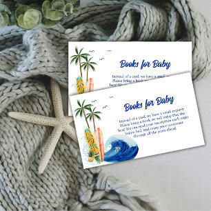 Blue Ocean Wave Surfboard Books For Baby Shower Enclosure Card