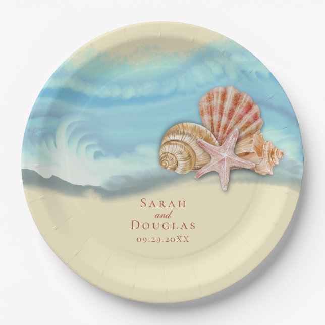 Blue Ocean Wave Wedding Paper Plate (Front)