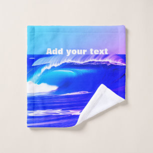 Blue ocean waves add your text pink water ai art wash cloth