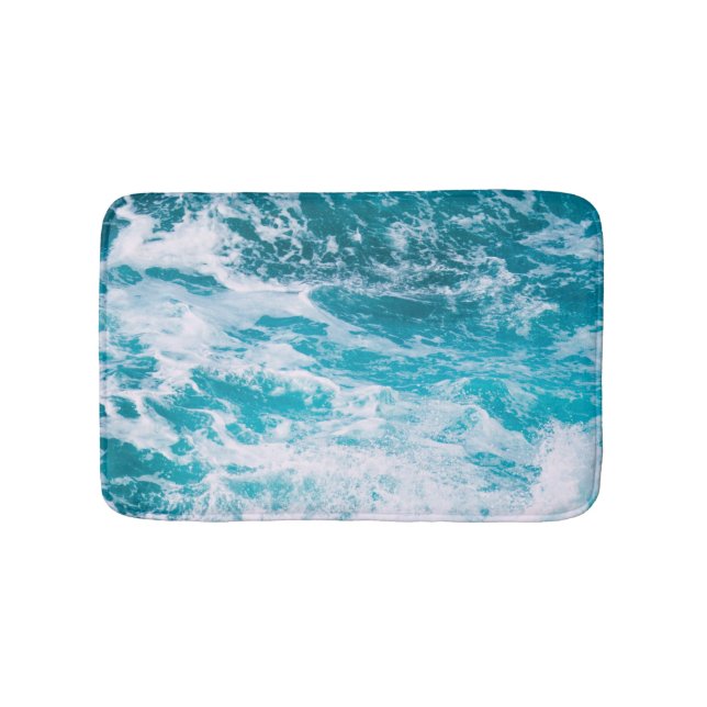 Blue Ocean Waves Bath Mat (Front)