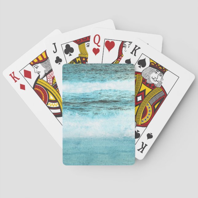 Blue Ocean Waves Beach Playing Cards (Back)