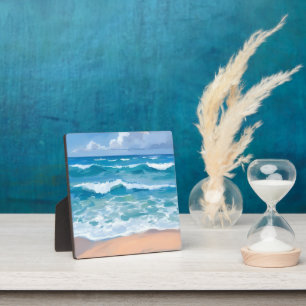 Blue Ocean Waves Beach Sea Watercolor Art Plaque