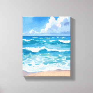 Blue Ocean Waves | Beach Sea Watercolor  Canvas Print
