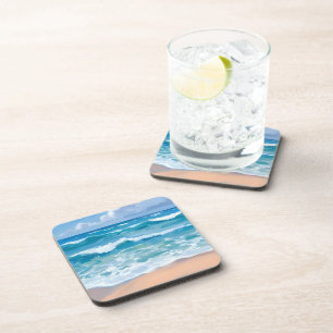 Blue Ocean Waves Beach Sea Watercolor Coaster