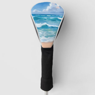 Blue Ocean Waves   Beach Sea Watercolor  Golf Head Cover
