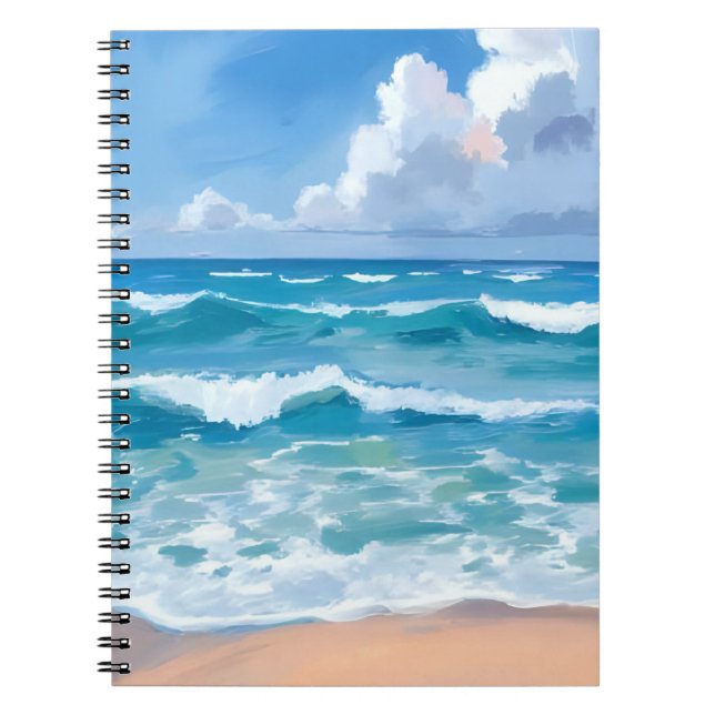 Blue Ocean Waves | Beach Sea Watercolor  Notebook (Front)