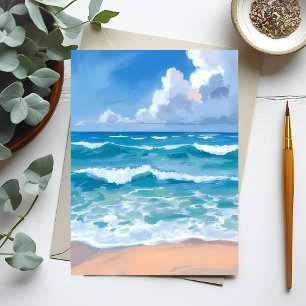Blue Ocean Waves   Beach Sea Watercolor  Postcard