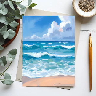 Blue Ocean Waves | Beach Sea Watercolor  Postcard