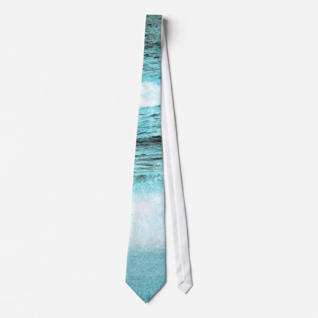 Blue Ocean Waves Beach Tie (Front)