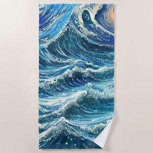 Blue Ocean Waves Beach Towel
