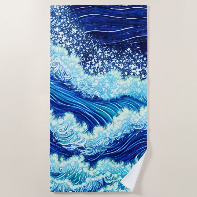 Blue Ocean Waves Beach Towel (Front)