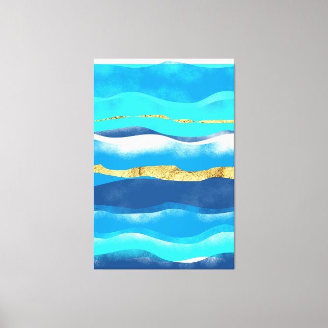 Blue Ocean Waves Contemporary Abstract Seascape Canvas Print (Front)