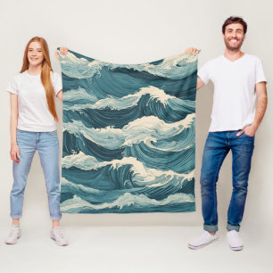 Blue ocean waves fleece blanket