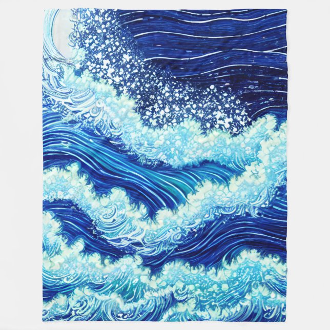 Blue Ocean Waves Fleece Blanket (Front)