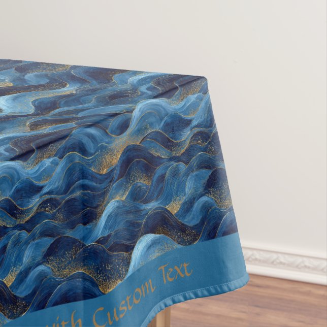 Blue Ocean Waves Gold Glitter Custom Design Tablecloth (In Situ)