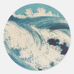 Blue Ocean Waves Japanese Woodcut  Classic Round Sticker