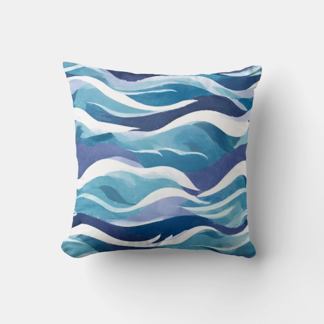 Blue Ocean Waves | Modern Simplistic Watercolor  Cushion (Front)