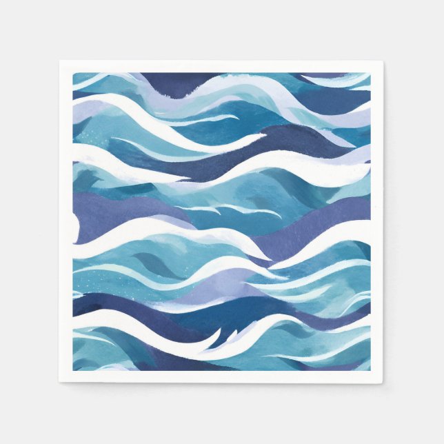 Blue Ocean Waves | Modern Simplistic Watercolor  Napkin (Front)