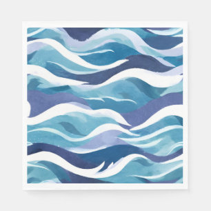 Blue Ocean Waves   Modern Simplistic Watercolor  Napkin