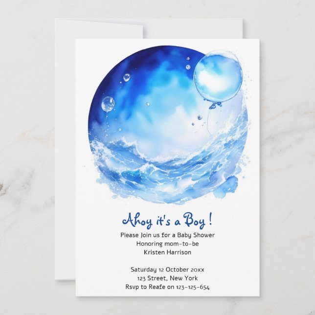 Blue Ocean Waves Nautical Boy Baby Shower Invitation (Front)