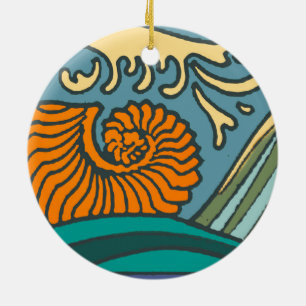 Blue Ocean Waves Nautilus Seashell Pattern Nouveau Ceramic Tree Decoration