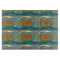 Blue Ocean Waves Nautilus Seashell Pattern Nouveau
