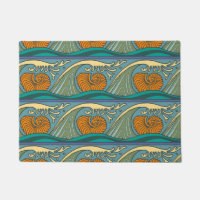 Blue Ocean Waves Nautilus Seashell Pattern Nouveau