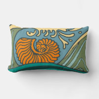 Blue Ocean Waves Nautilus Seashell Pattern Nouveau