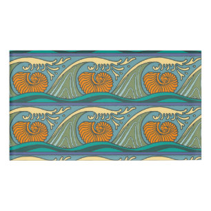 Blue Ocean Waves Nautilus Seashell Pattern Nouveau Name Tag