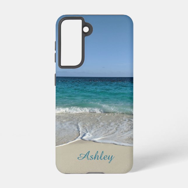 Blue Ocean waves on a Caribbean beach Samsung Galaxy S21 Case (Back)