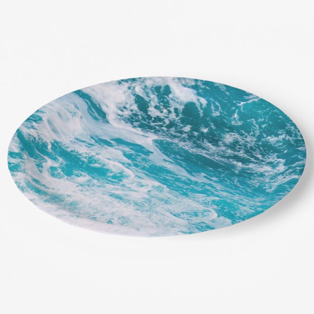 Blue Ocean Waves Paper Plate (Angled)
