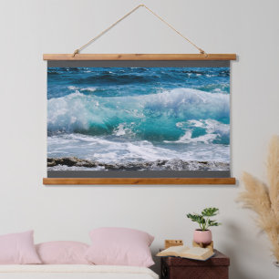 Blue Ocean Waves & Rocks Hanging Tapestry, Vs 2 Tapestry