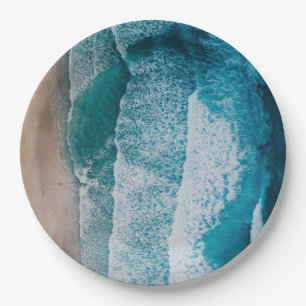Blue Ocean Waves Sandy Beach Paper Plate