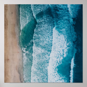 Blue Ocean Waves Sandy Beach Poster