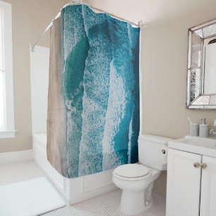 Blue Ocean Waves Sandy Beach Shower Curtain