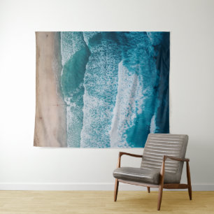 Blue Ocean Waves Sandy Beach Tapestry
