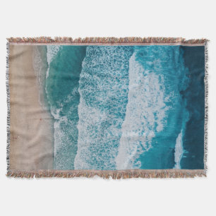 Blue Ocean Waves Sandy Beach Throw Blanket