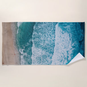 Blue Ocean Waves Sandy Beach Towel