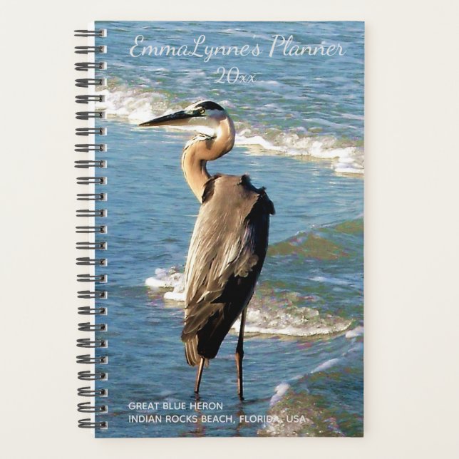 Blue Ocean Waves Shorebird Heron Beach Photo Planner (Front)