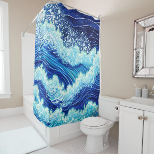 Blue Ocean Waves Shower Curtain