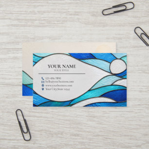 Blue Ocean Waves Stained Glass Business Card