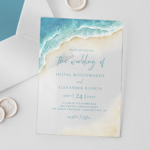 Blue Ocean Waves Summer Beach Wedding Acrylic Invitations