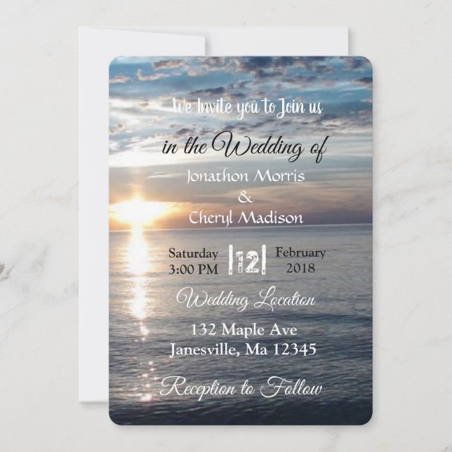 Blue Ocean Waves Sunset Wedding Invitations (Front)