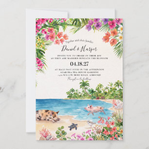 Blue Ocean Waves Tropical Beach Island Wedding Invitation
