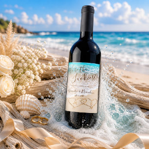 Blue Ocean Waves Tropical Beach Thank You Wedding Wine Label