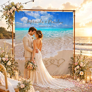 Blue Ocean Waves Tropical Beach Wedding Backdrop Tapestry